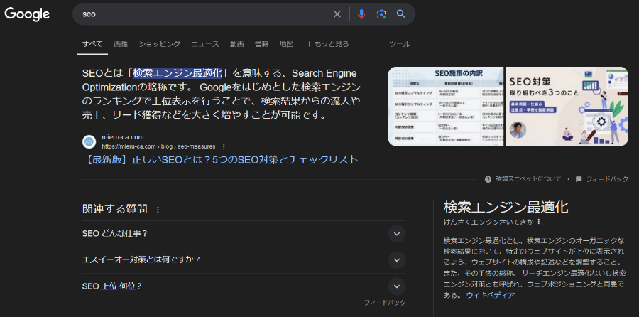seoの検索結果（日本語版）