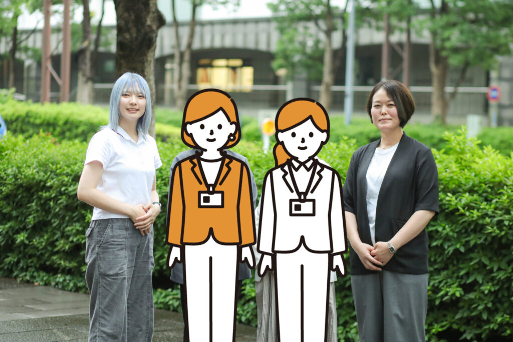 株式会社ソーシエグループ 取締役 副社長 鶴田弥久さん（左から２番目）、サポートオフィス 星野穂実さん（右から２番目）、株式会社マスドライバー アートディレクター高松規子（右）、クリエイティブディレクター西城玲菜（左）
