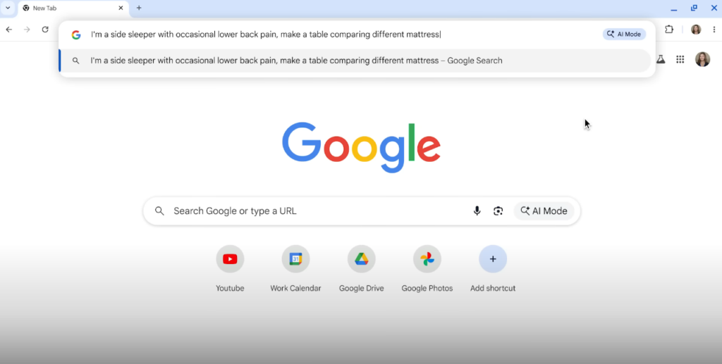 Chromeのリンクバー検索からAIモードにアクセスする